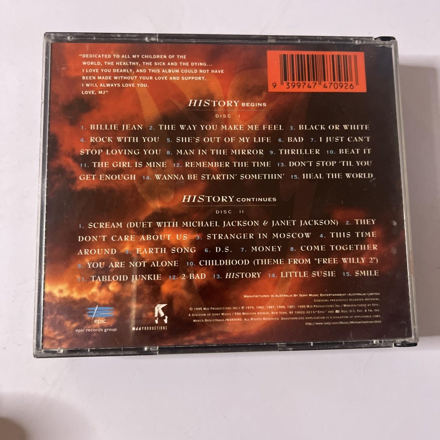 Michael Jackson – HIStory - Past, Present and Future - Book I (CD, 1995) 2-Discs