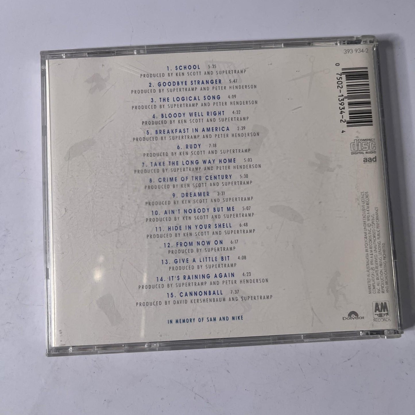 Supertramp – The Very Best Of Supertramp (CD, 1990) Australasia 393 934-2
