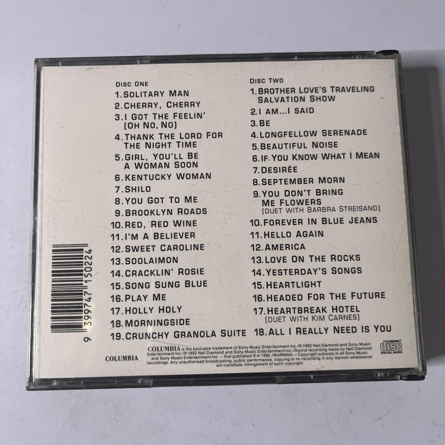 Neil Diamond – The Greatest Hits 1966-1992 (CD, 1996) Australia 2-Discs 471502 2