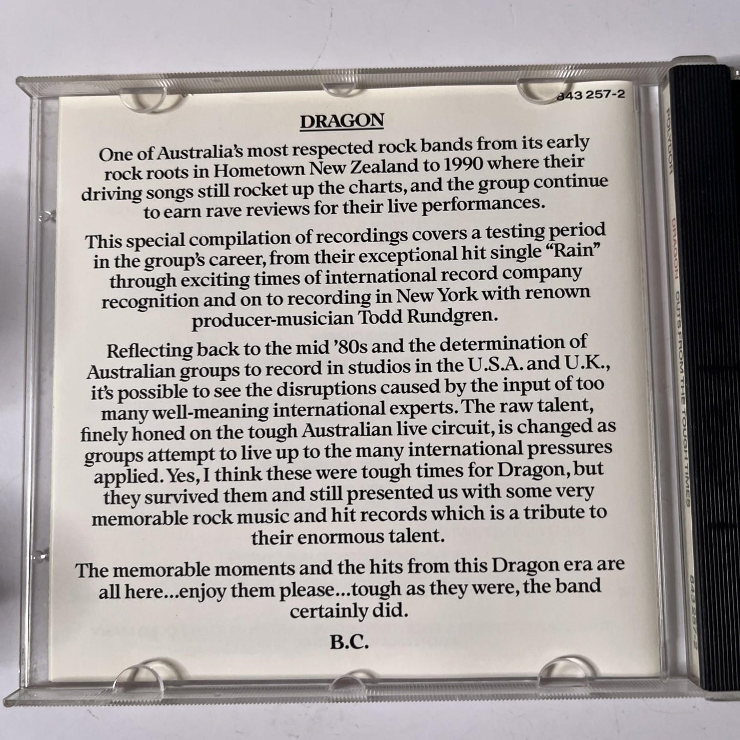 Dragon – Cuts From The Tough Times (CD, 1990) Australasia 843 257-2
