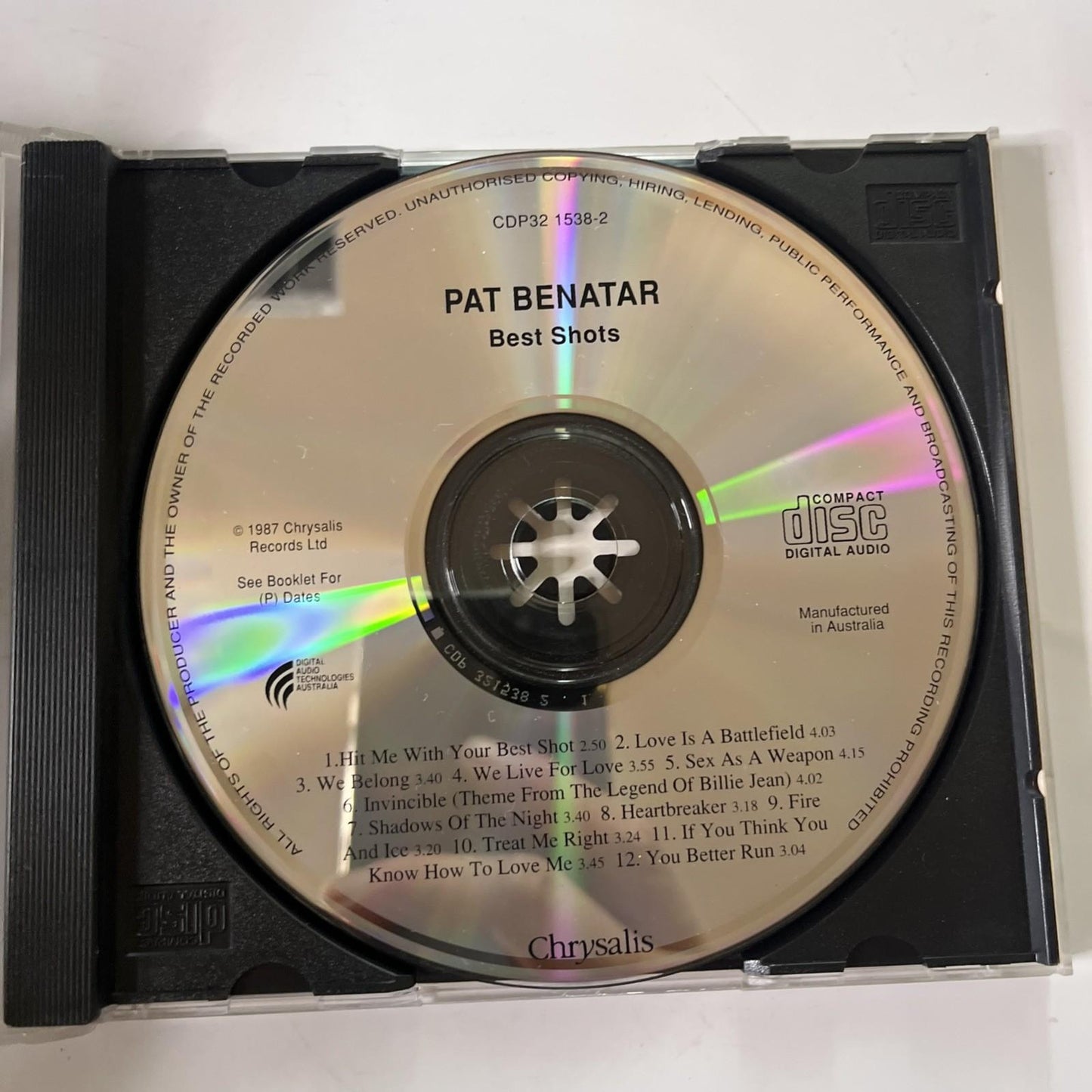 Pat Benatar – Best Shots (CD, 1987) Australia CDCHR321538
