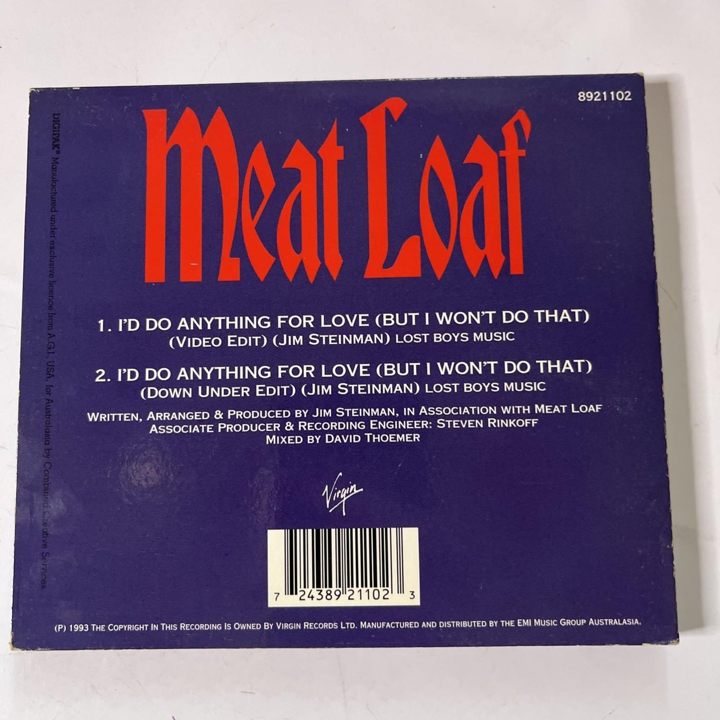 Meat Loaf – I'd Do Anything For Love (But I Won't Do That) (CD, 1993) Digipak