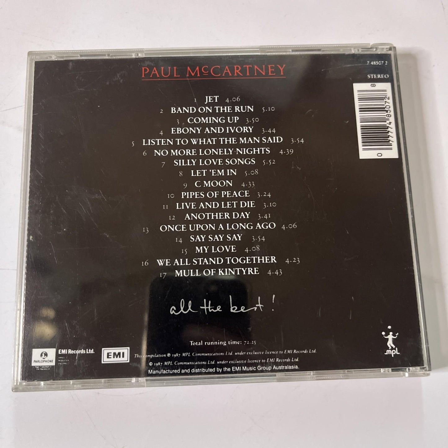 Paul McCartney – All The Best! (CD, 1987) Australasia 7 48507 2