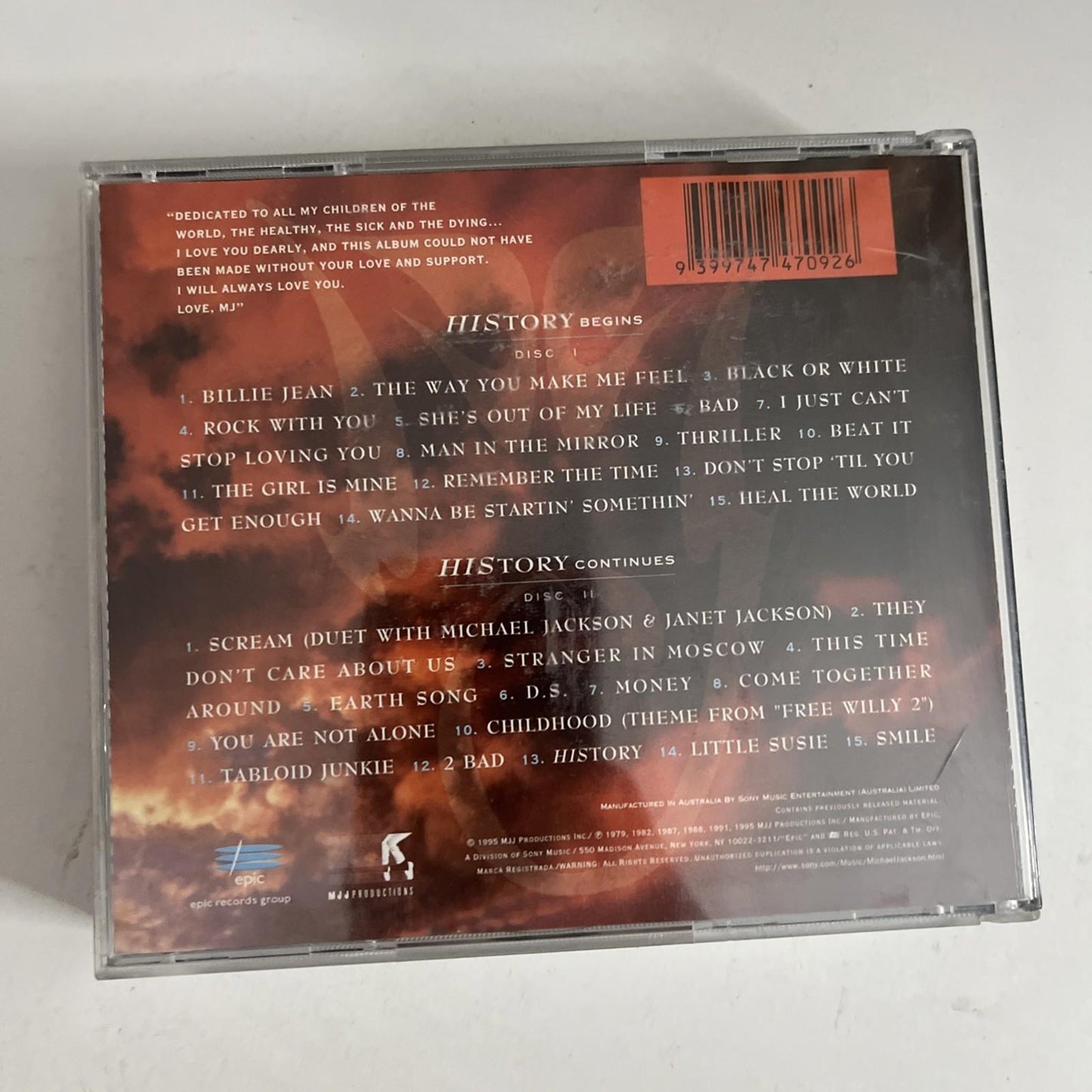 Michael Jackson HIStory - Past, Present and Future - Book I (CD, 1995, 2-Disc)
