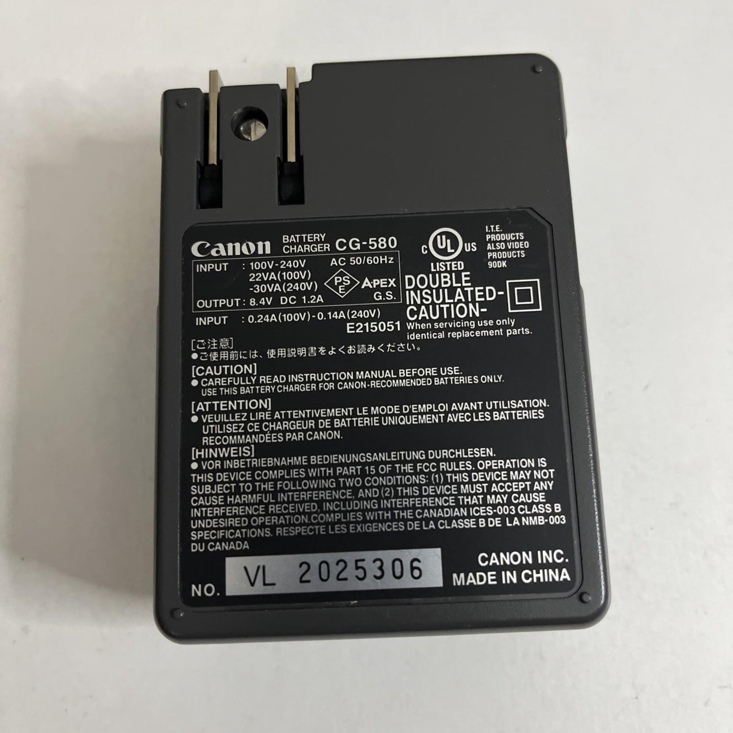 Genuine Canon Camera Battery Charger CG-580 For BP-508 BP-511 BP-512 BP-514