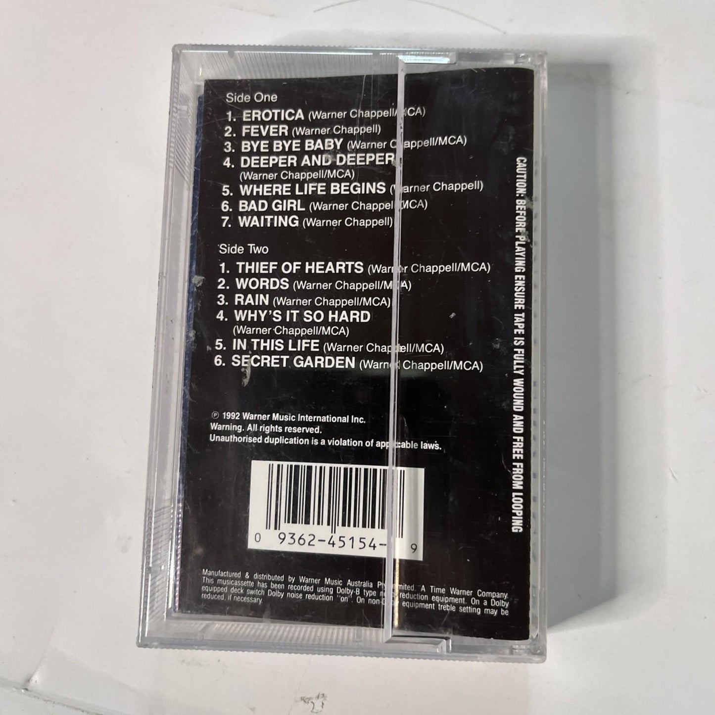 Madonna – Erotica (Cassette, 1992) Australia 936245154-4