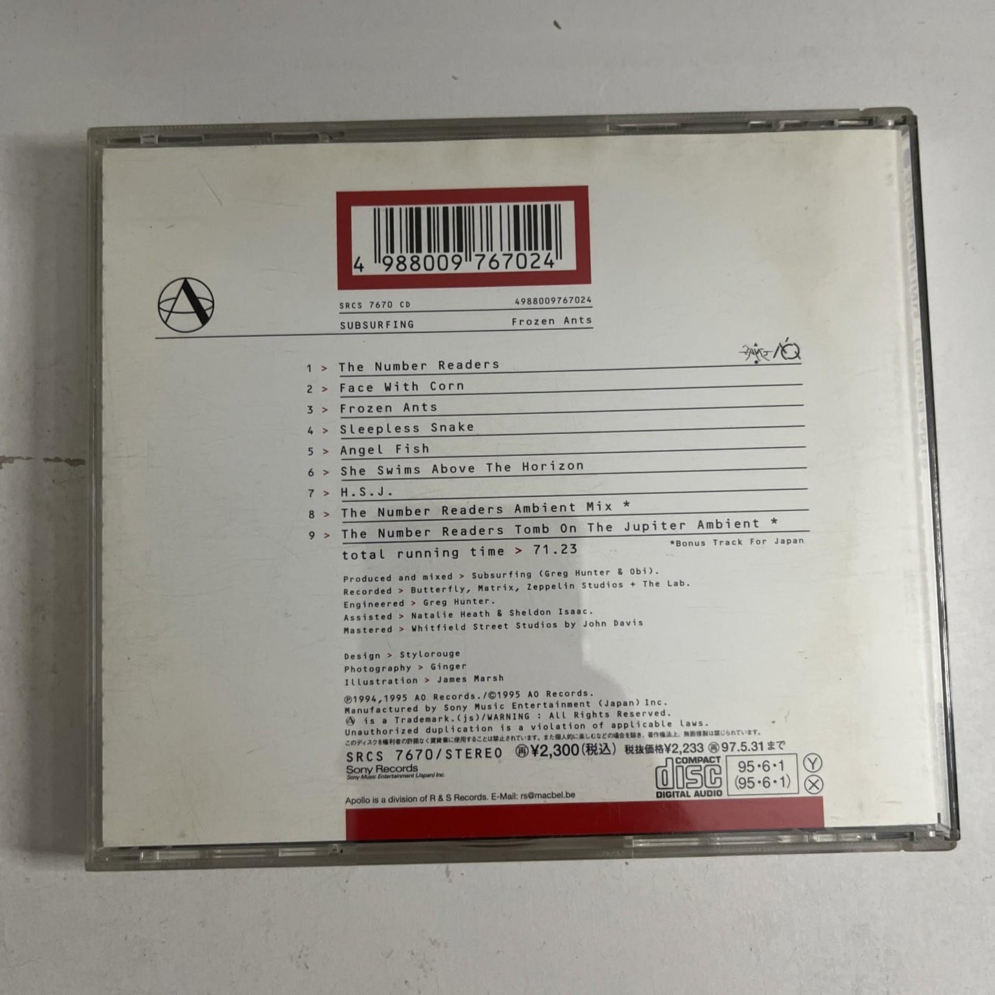 SubSurfing – Frozen Ants (CD, 1995) Japan Obi, Bonus Track SRCS 7670