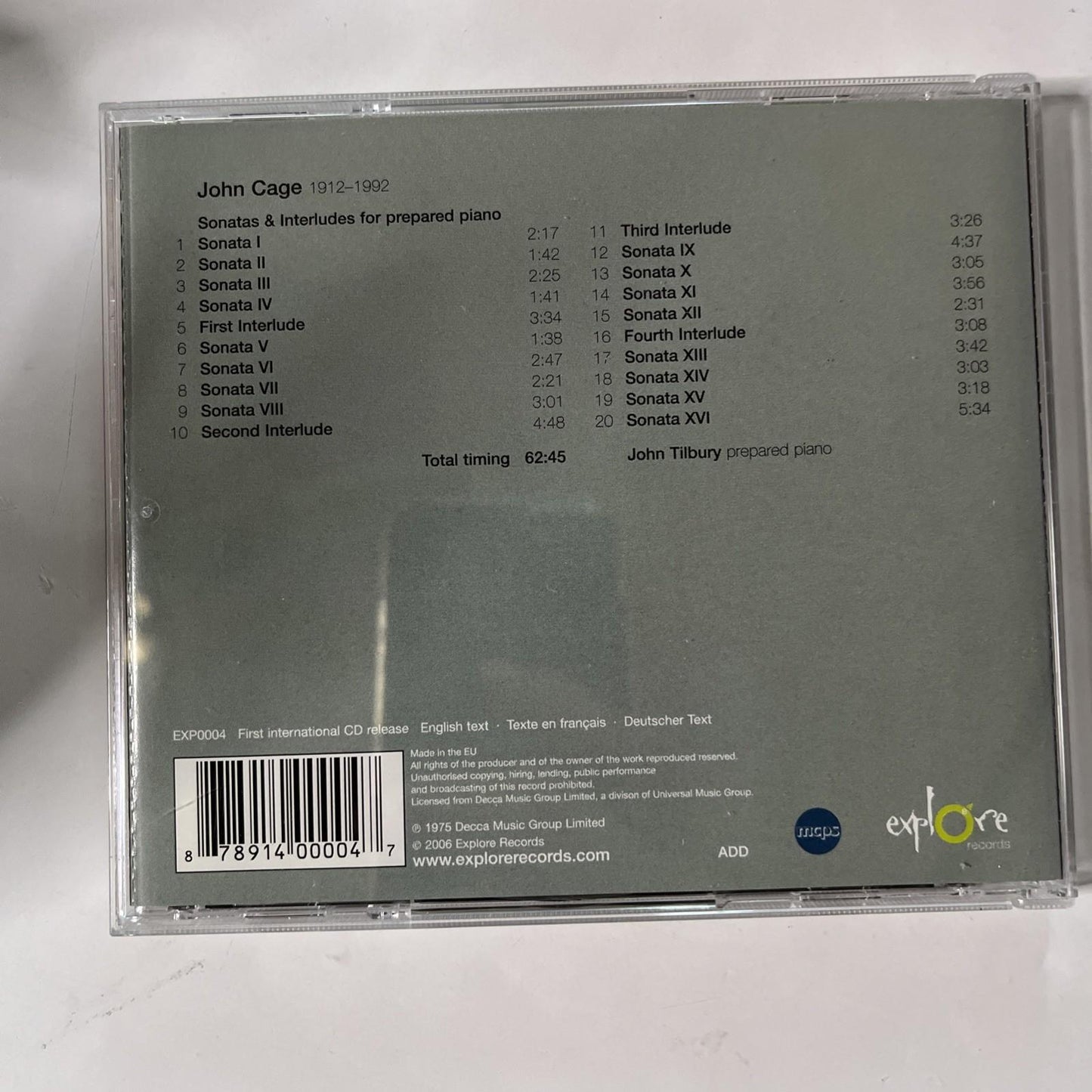 John Cage, John Tilbury – Sonatas & Interludes For Prepared Piano (CD, 2006)