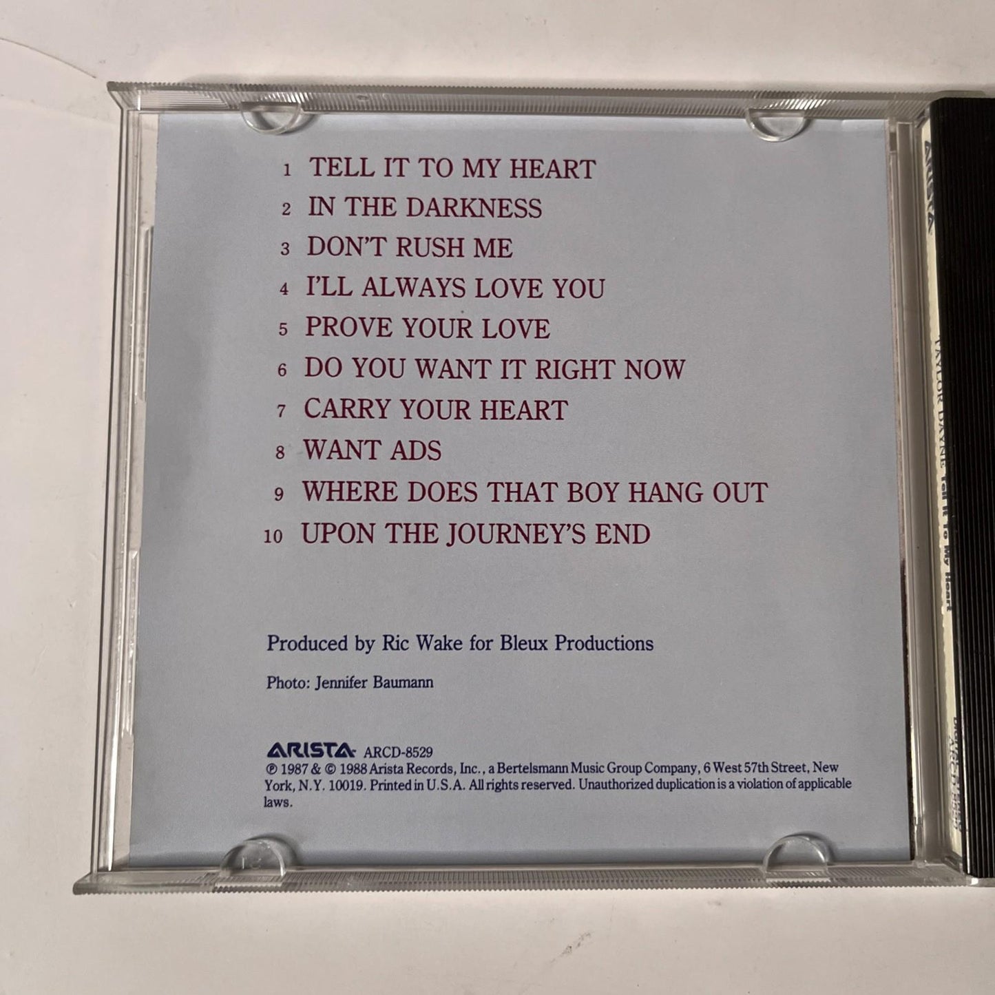 Taylor Dayne – Tell It To My Heart (CD, 1988) US ARCD-8529