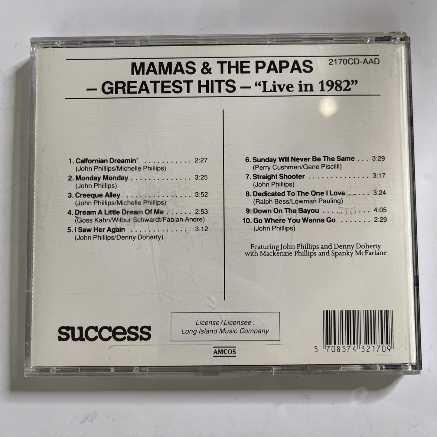 The Mamas & The Papas – Greatest Hits - Live In 1982 (CD, 1989) Europe 2170CD