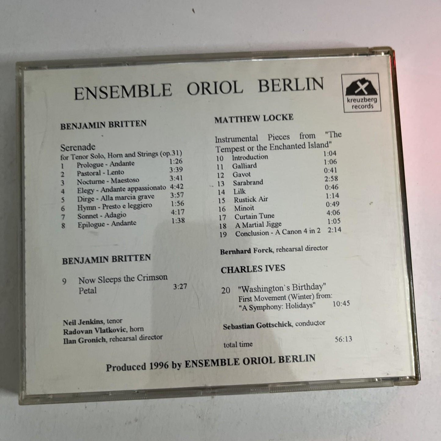 Ensemble Oriol Berlin – Serenade / The Tempest / Washington's Birthday (CD,1996)