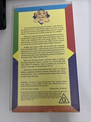 Disney Family Entertainment Club  Limited Edition Vol 2 (VHS, 1995) PAL