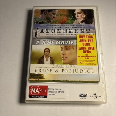 Atonement / Pride and Prejudice (DVD, 2007) Kiera Knightley Region 4 NEW