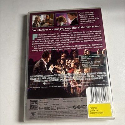 Music and Lyrics (DVD, 2007) Hugh Grant, Drew Barrymore Region 4