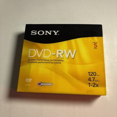Sony DVD-RW 5 Pack Blank Discs 4.7GB | 1-2x | 120 Min | Brand New & Sealed