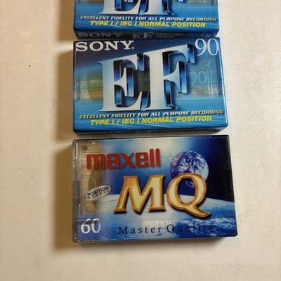 2x SONY EF90 Blank Cassette Tape Type 1, C-90EFB & Maxwell 60 Min *New Sealed*