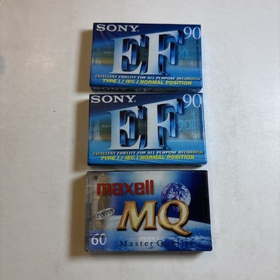 2x SONY EF90 Blank Cassette Tape Type 1, C-90EFB & Maxwell 60 Min *New Sealed*