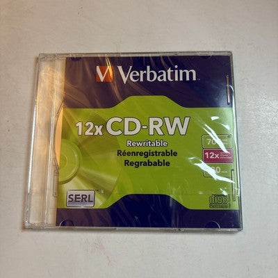 Verbatim CD-RW 700MB 12X High Speed Branded 1-Pack Slim Case *New Sealed*