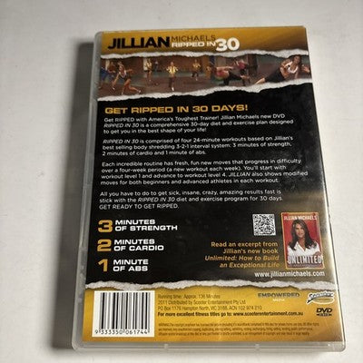 Jillian Michaels: Ripped in 30 (DVD, 2011) Strength Cardio & Abs Workout Videos
