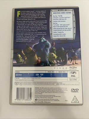 Monsters, Inc. (DVD, 2001) Disney Pixar Film Region 4