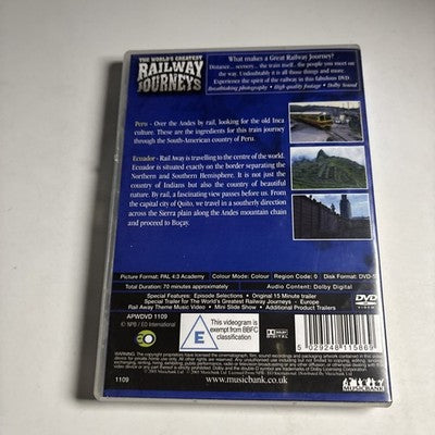 The World's Greatest Railway Journeys - Peru & Ecuador (DVD) All Regions NEW