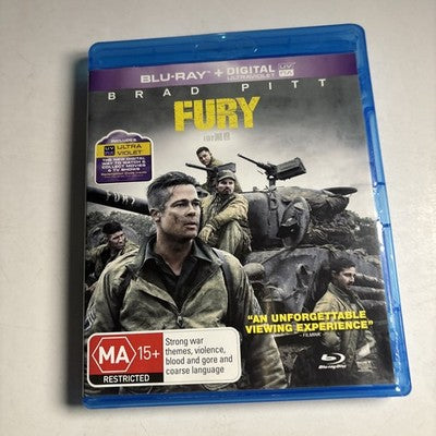 Fury (Blu-ray, 2014) Brad Pitt Region B,A