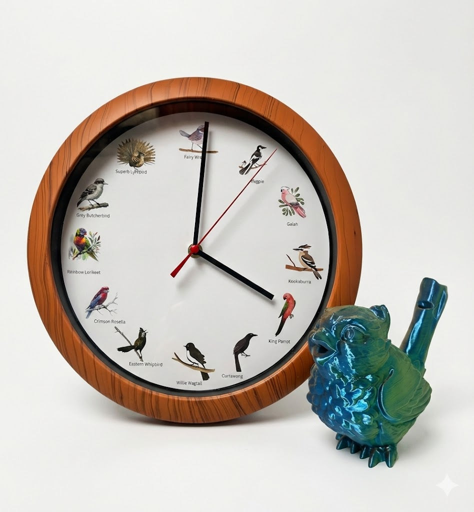 Australian Bird Song Wall Clock 30cm Diameter Singing