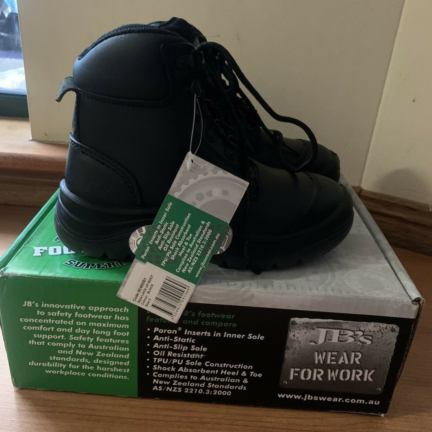 JB's Lace Up Safety Boot Work Wear Antistatic Slip Resistance Footwear Size 3 AU