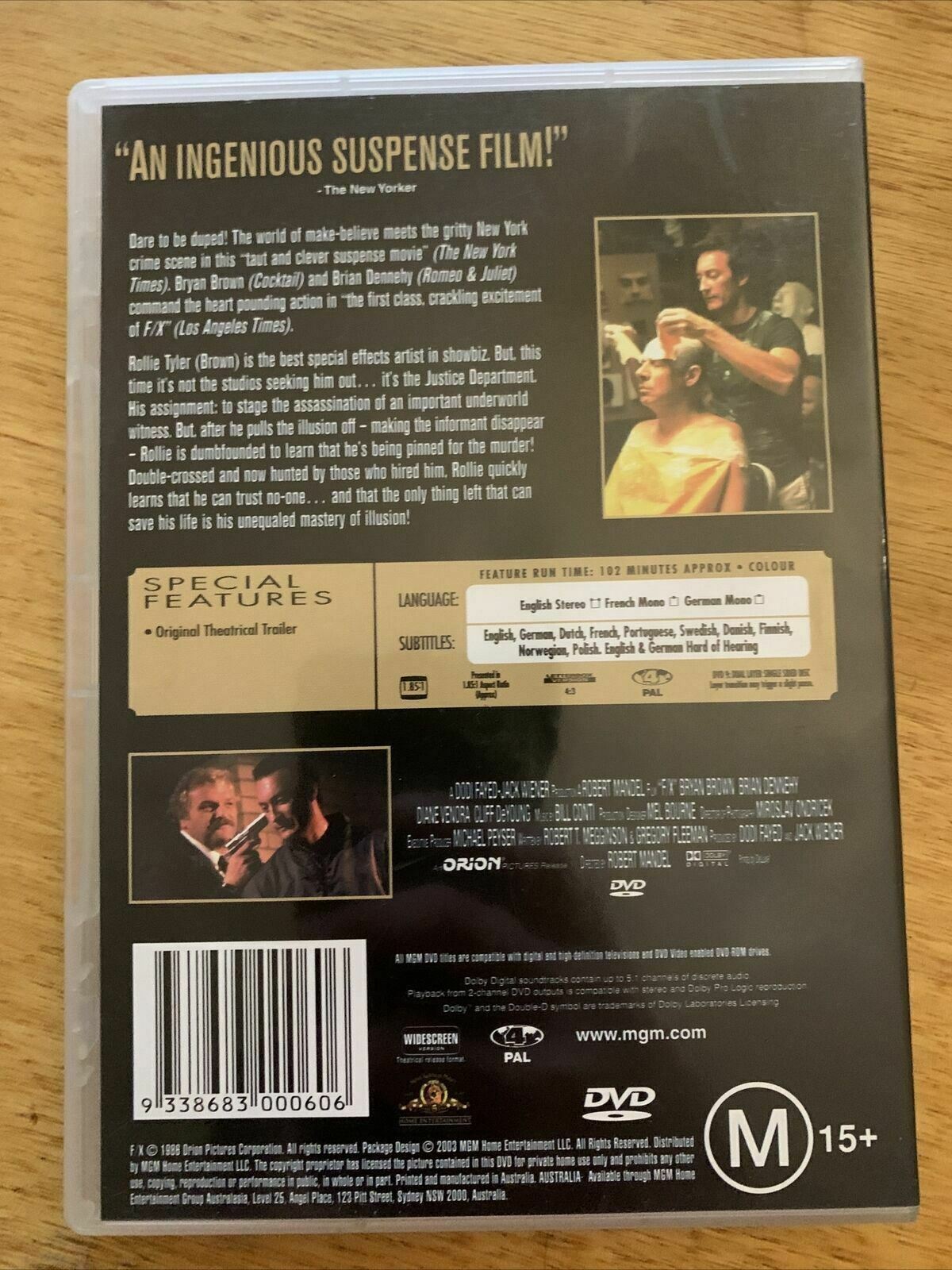 F/X - Murder By Illusion (DVD, 1986) Bryan Brown, Brian Dennehy - Region 4