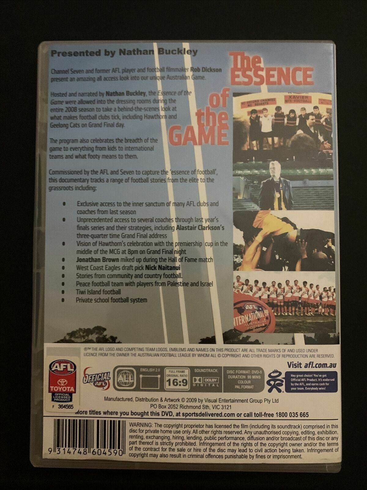 Official AFL The Essence of the Game (DVD, 2008) presented by Nathan Buckley