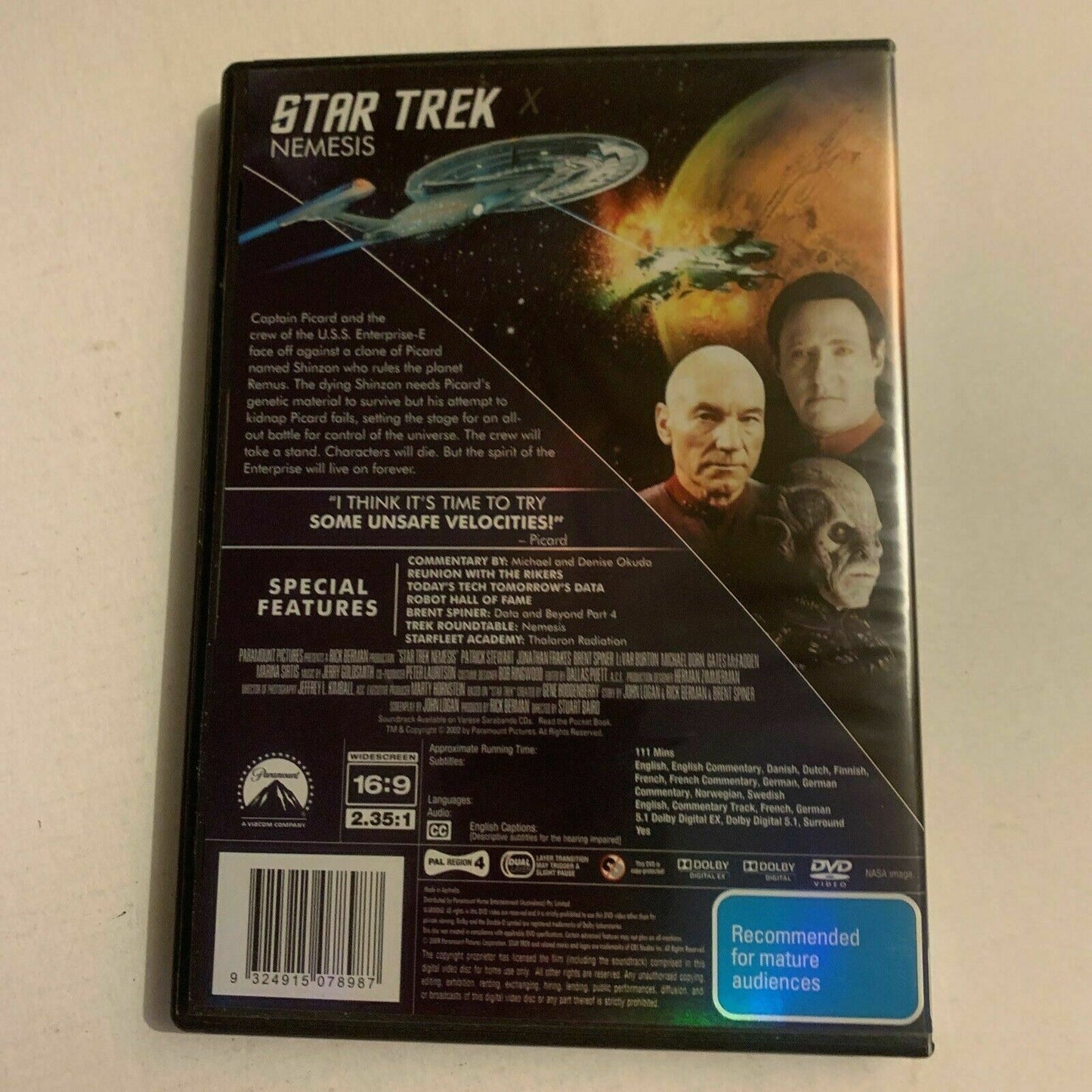 Star Trek X - Nemesis (DVD, 2002) Patrick Stewart, Jonathan Frakes. Region 4&2
