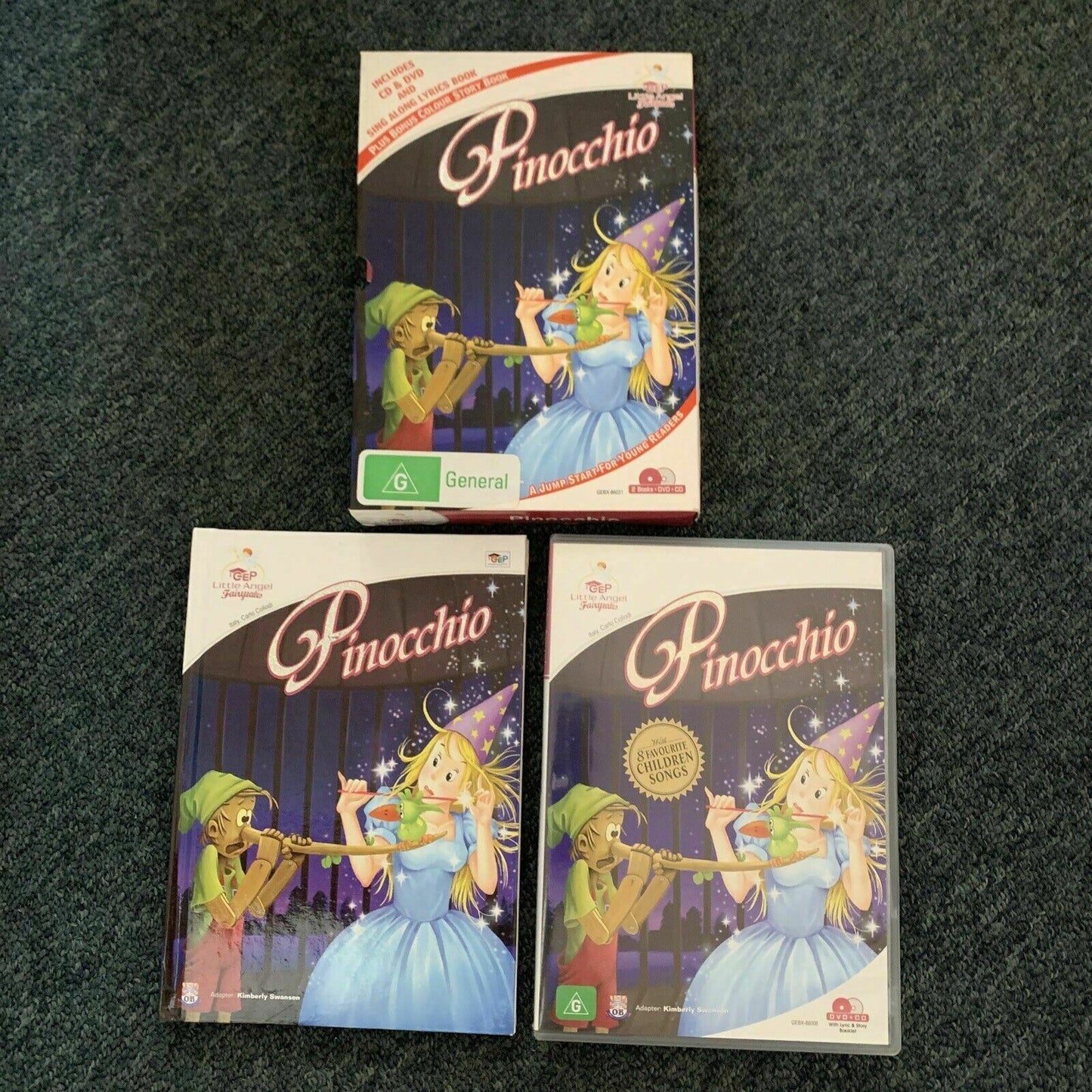 Pinocchio CD DVD Sing Along Lyrics Book & Story Book Set DVD