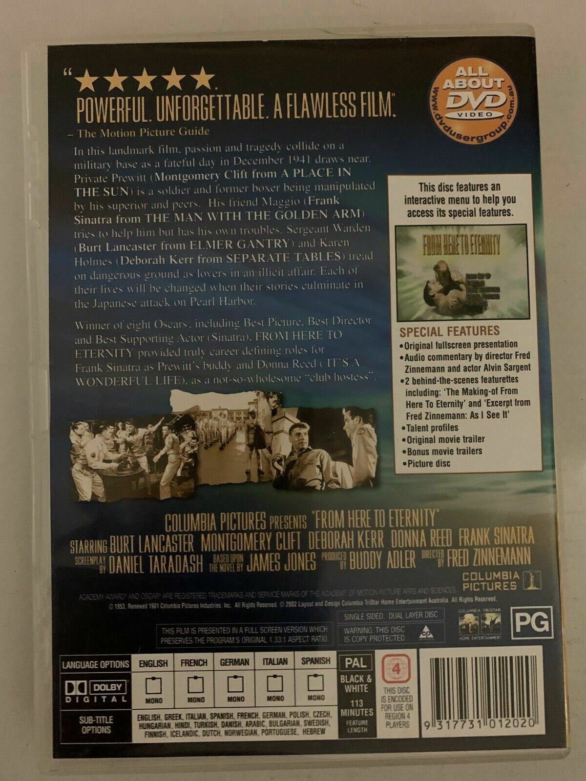 From Here To Eternity (DVD, 1953) Frank Sinatra, Burt Lancaster. Region 4