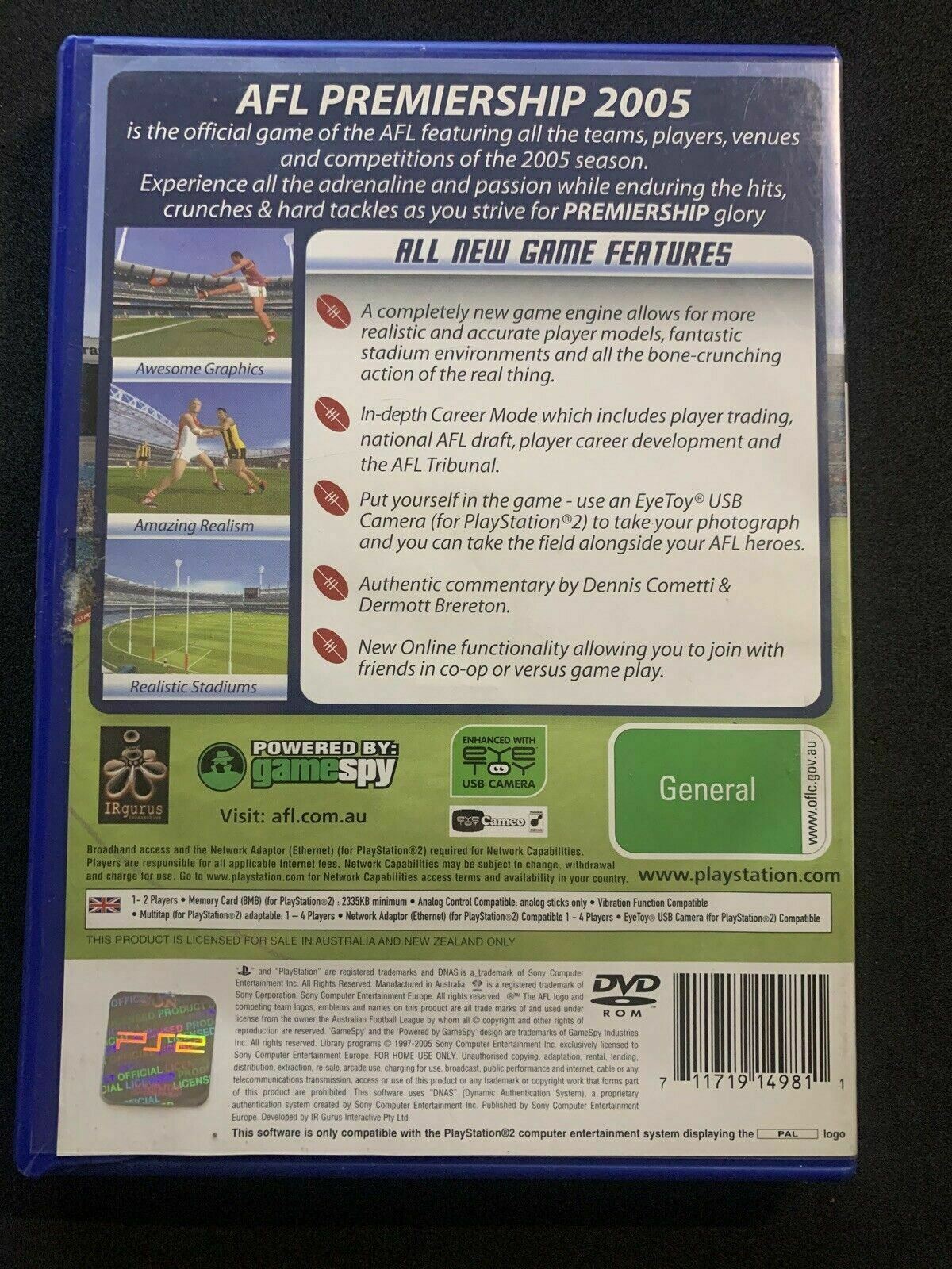 AFL Premiership 2005 (Sony PlayStation 2, 2005) PS2 PAL Game with Manual