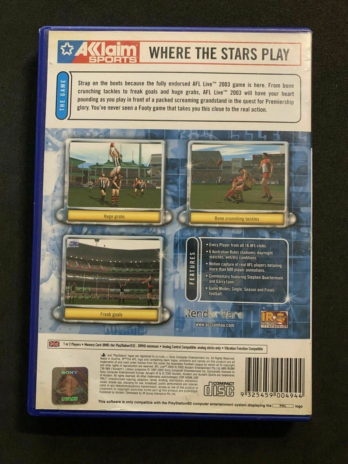 AFL Live 2003 - PlayStation 2 PS2 Aussie Rules Football PAL Game with Manual