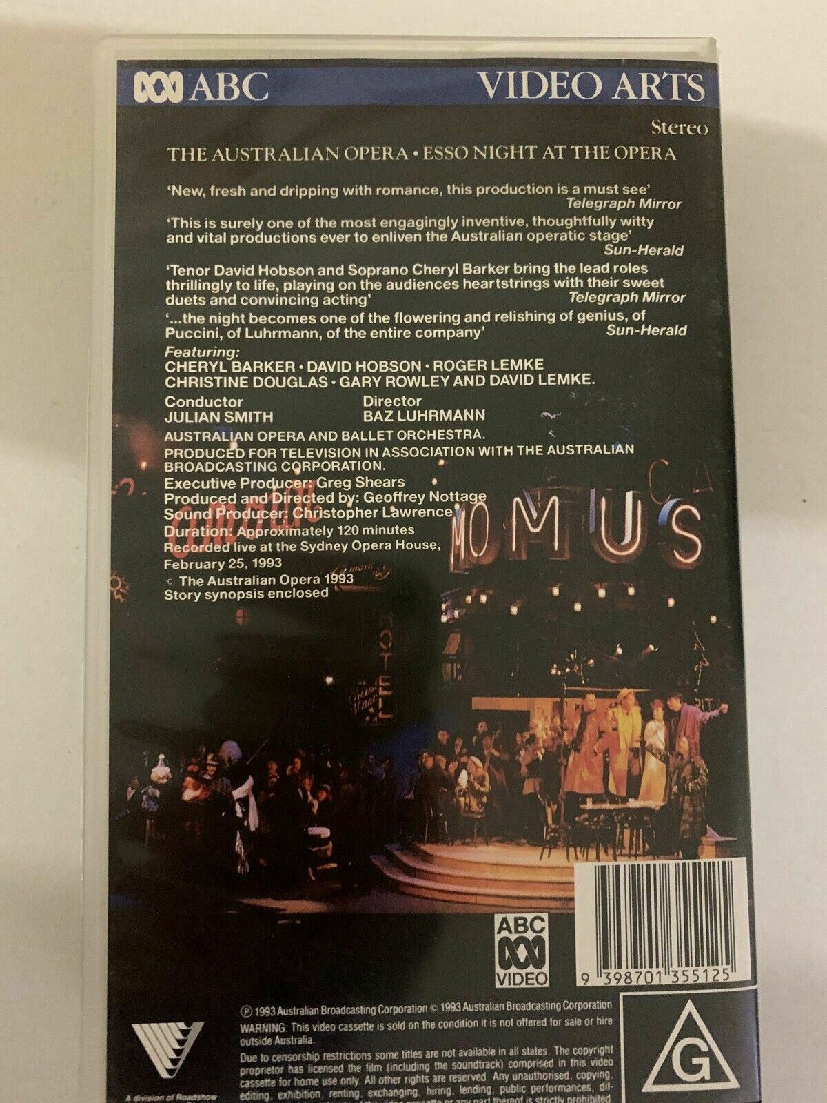 *RARE* La Boheme By Giacomo Puccini Directed By Baz Luhrmann (VHS, 1993) PAL