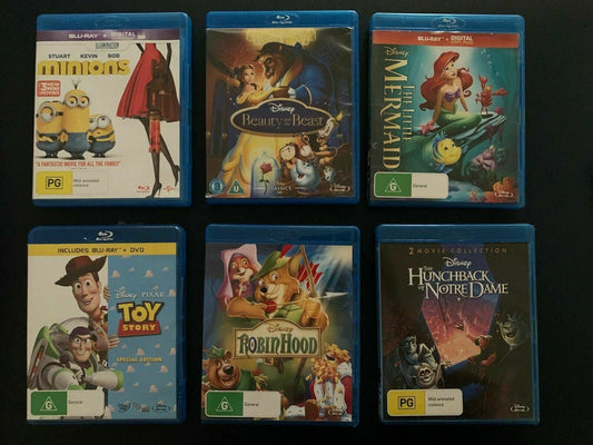 6x Disney Blu-Ray Set - Beauty & The Beast, Little Mermaid, Toy Story, Robinhood