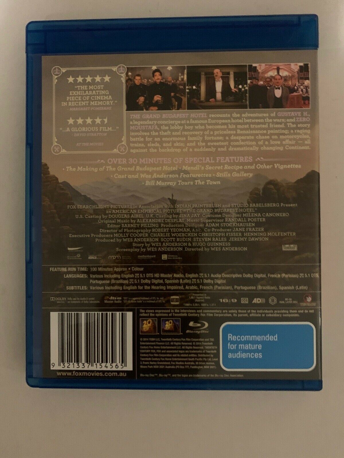 The Grand Budapest Hotel BLU-RAY (2014) Region B - Ralph Fiennes, Bill Murray