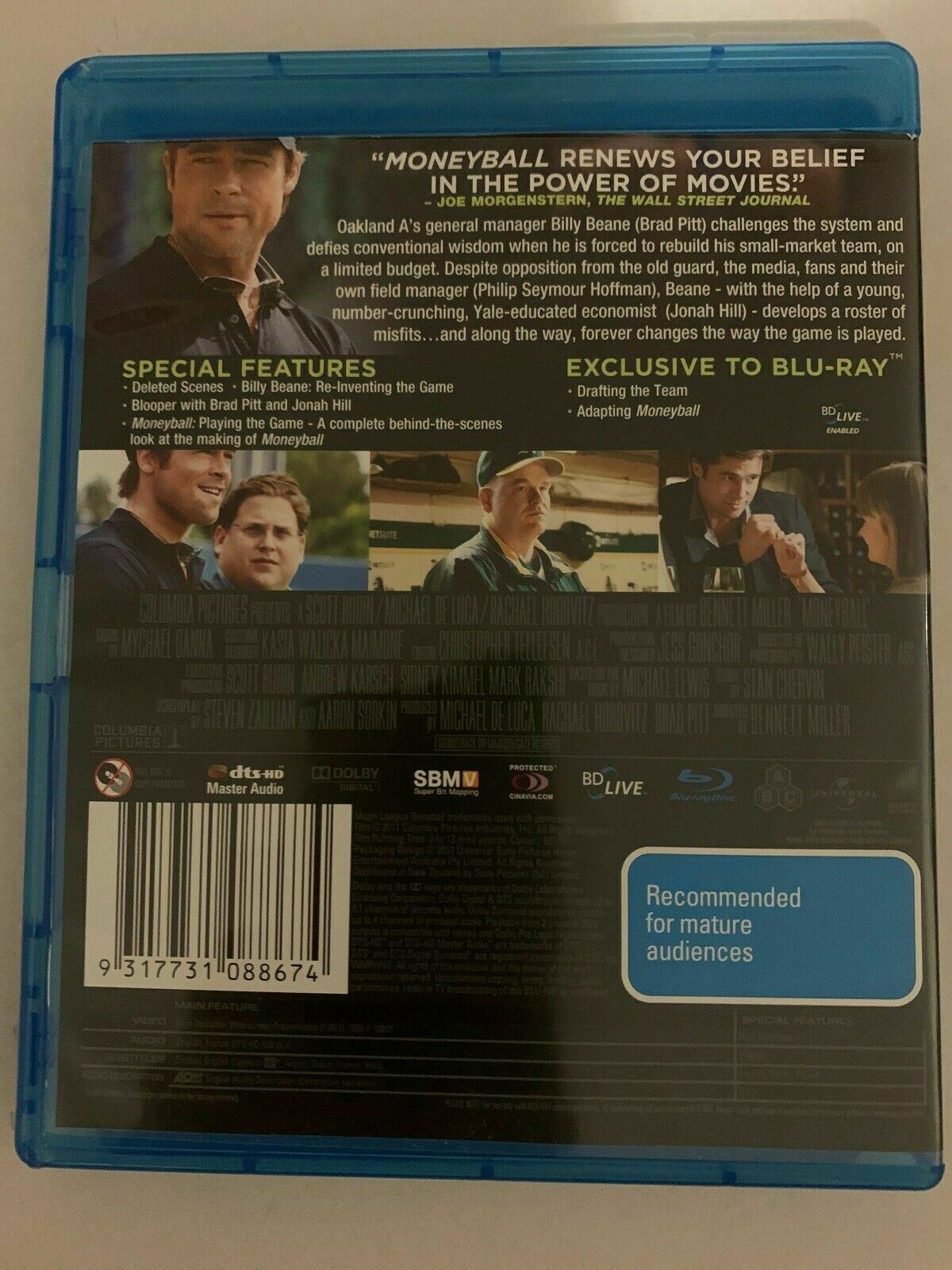 Moneyball (Blu-ray, 2011) Brad Pitt, Jonah Hill. Region B,A,C