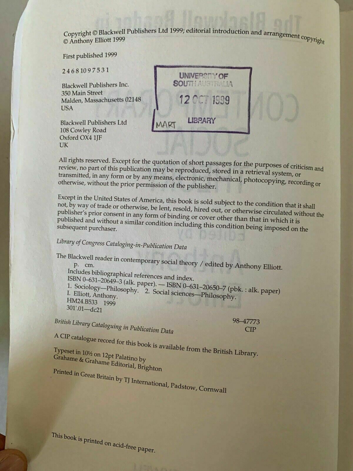 Blackwell Reader in Contemporary Social Theory by PROF Anthony Elliott.