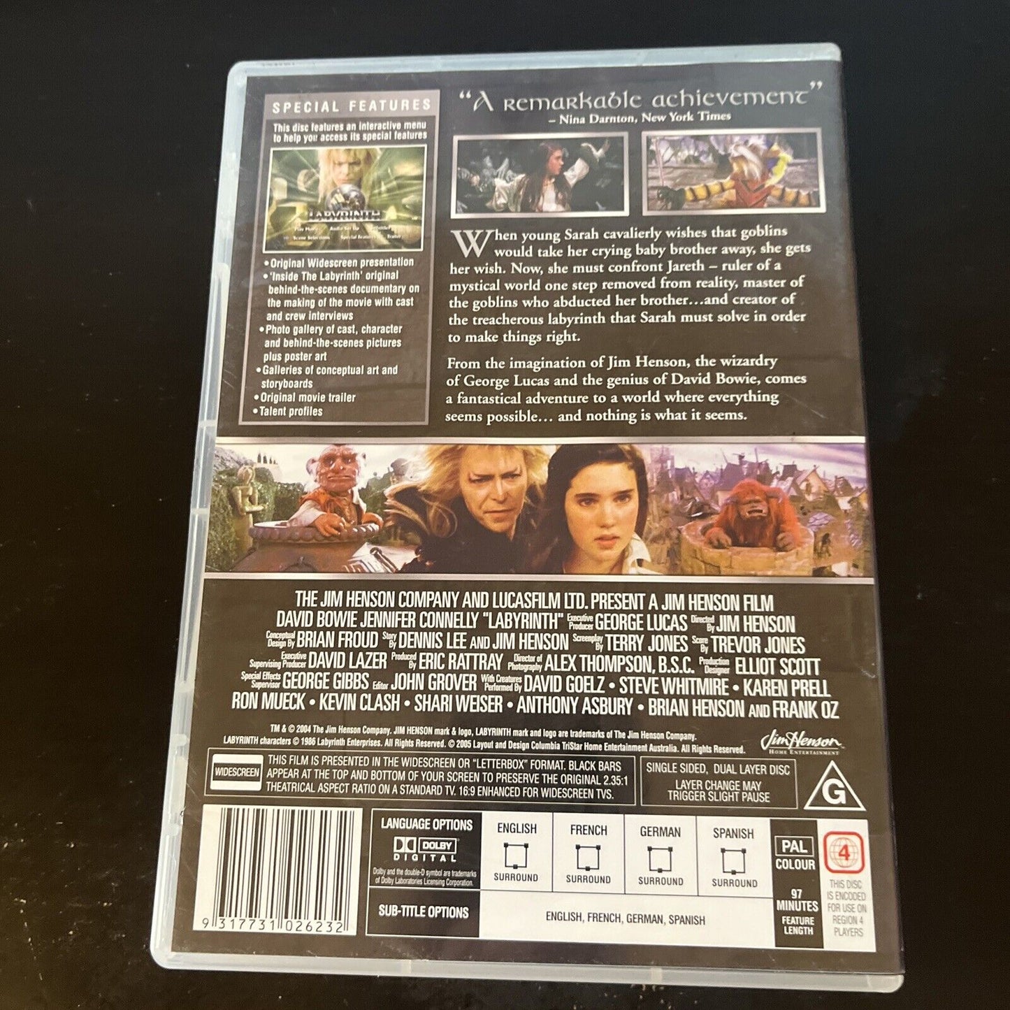 Labyrinth (DVD, 1986) David Bowie, Jennifer Connelly  Region 4