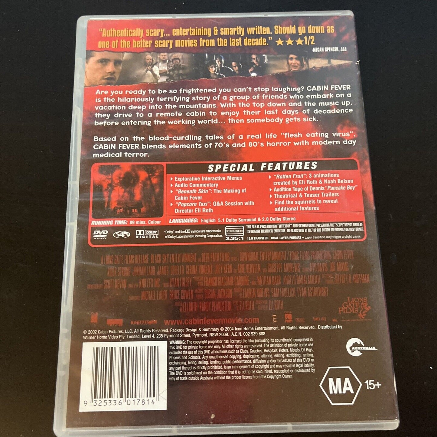 Cabin Fever (DVD, 2002) James De Bello, Rider Strong, Jordan Ladd Region 4