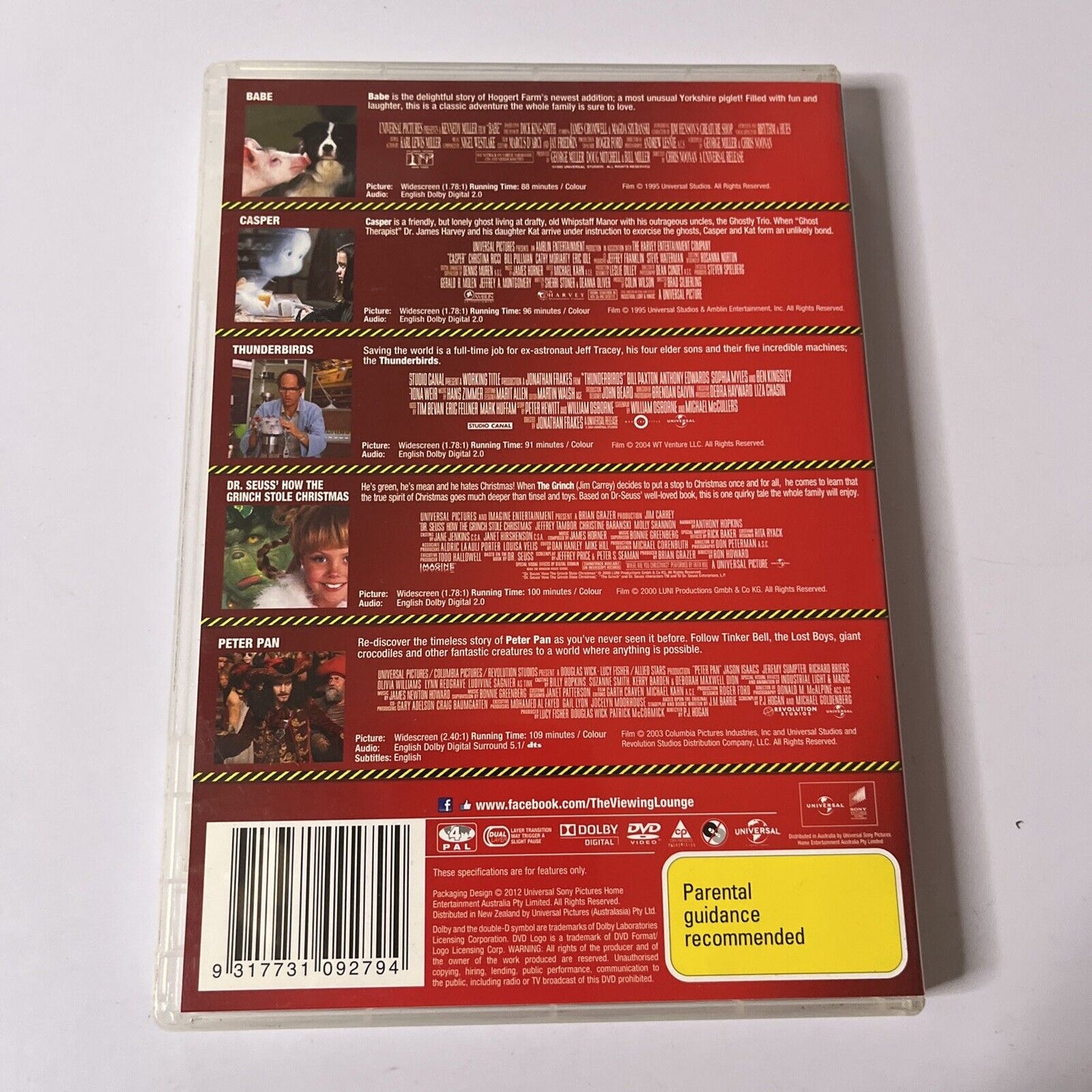 Babe / Casper / Thunderbirds / How The Grinch Stole Christmas / Peter Pan  DVD