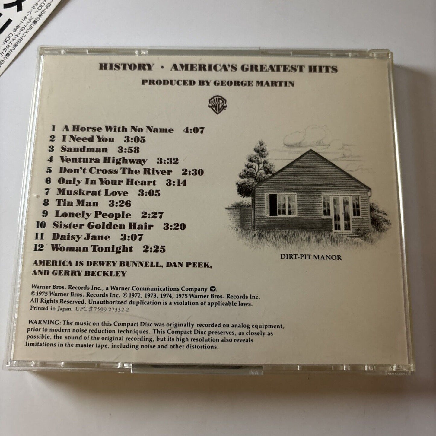 America - America's Greatest Hits / History (CD, 1975) Obi Japan Wpcr-706