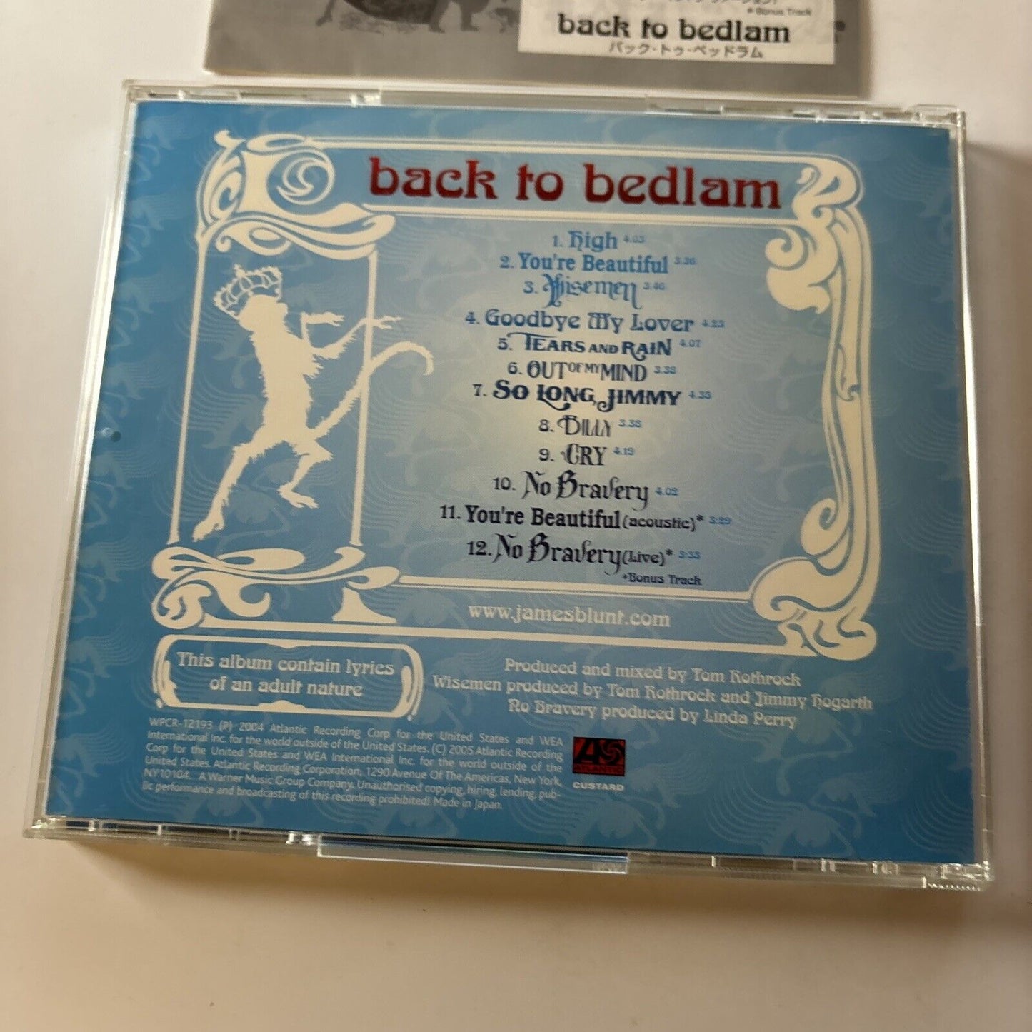 James Blunt - Back To Bedlam (CD, 2004) Japan Wpcr-12193