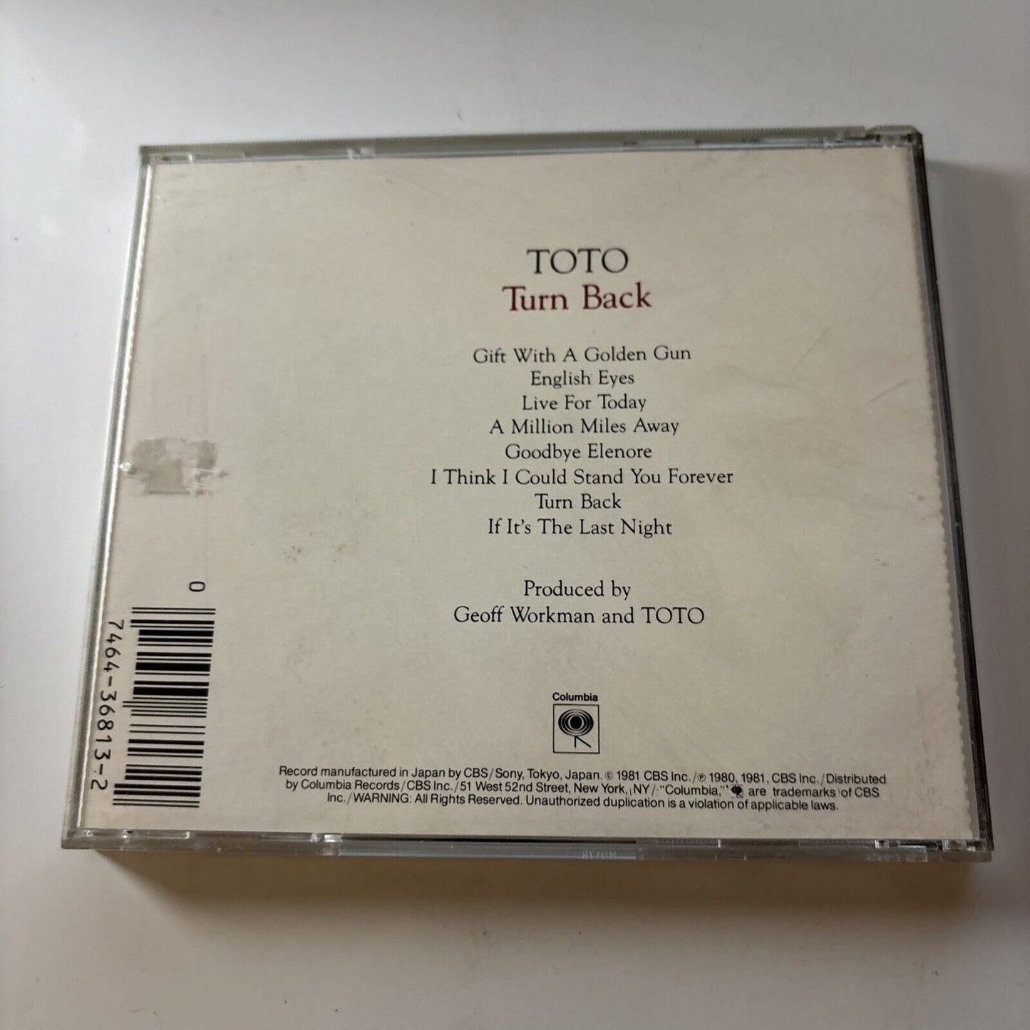 Toto - Turn Back (CD, 1983) Ck-36813