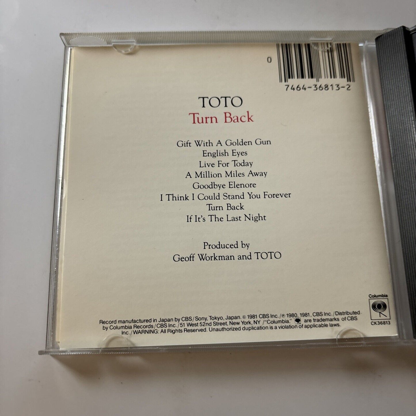 Toto - Turn Back (CD, 1983) Ck-36813