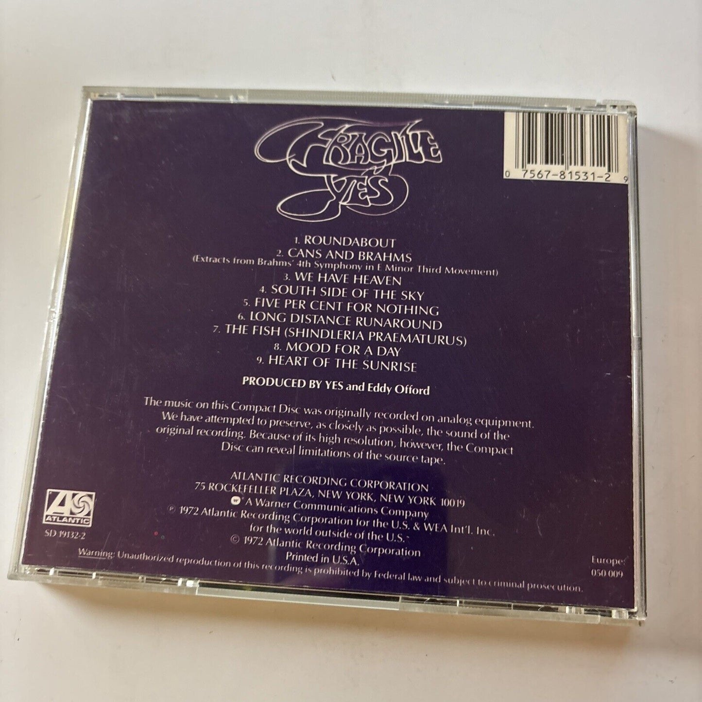 Yes - Fragile (CD, 1972) Sd19132-2
