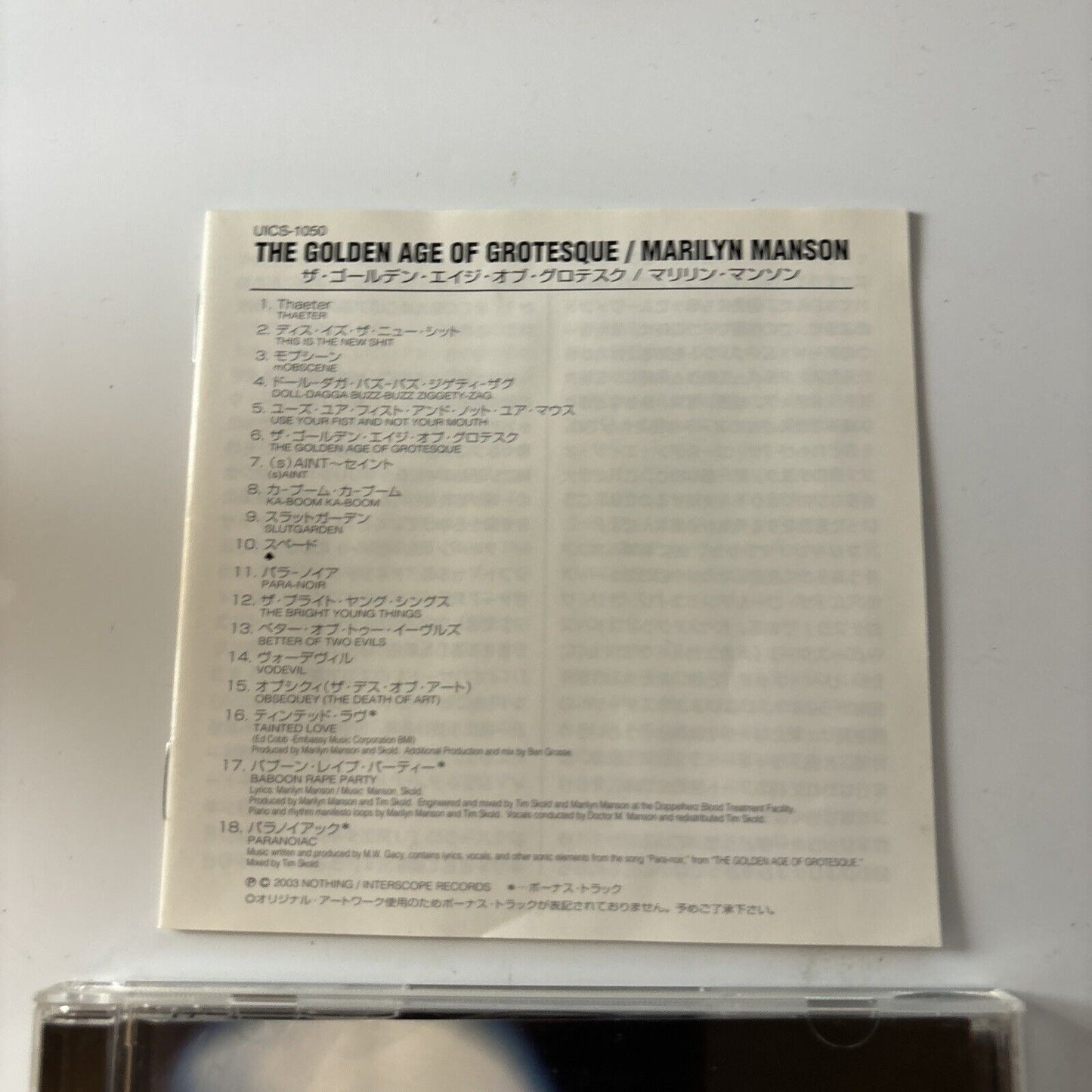 Marilyn Manson - The Golden Age Of Grotesque (CD, 2003) Japan Uics-1050