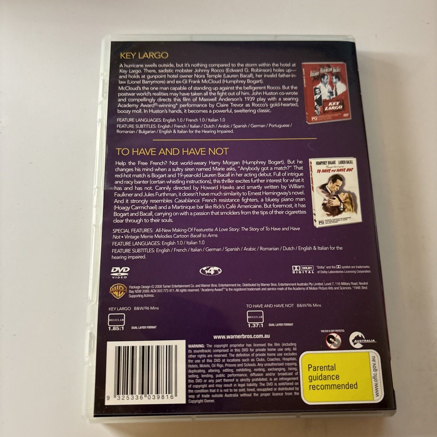 Lauren Bacall Classics: Key Largo / To Have and Have Not (DVD, 1948) NEW Region4